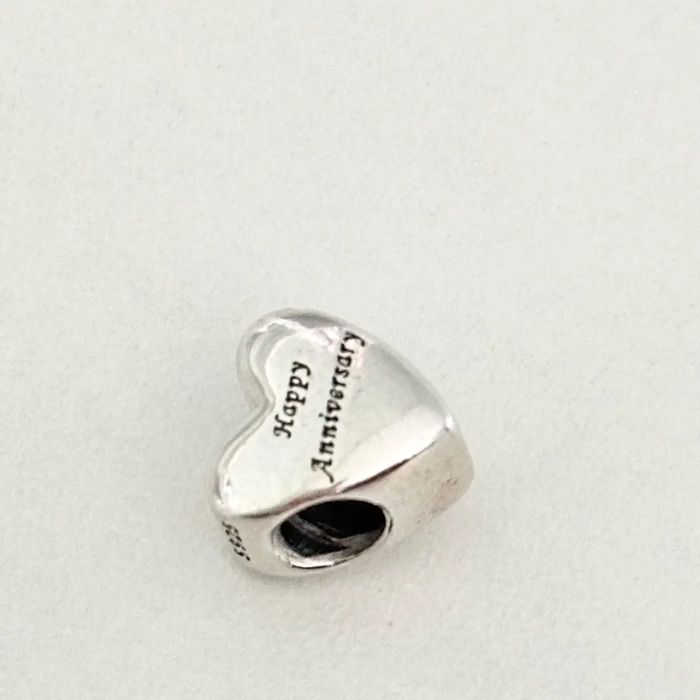 Pandora 925 & 14K Gold Happy Anniversary Puffy Heart Rare Retired Bead Charm